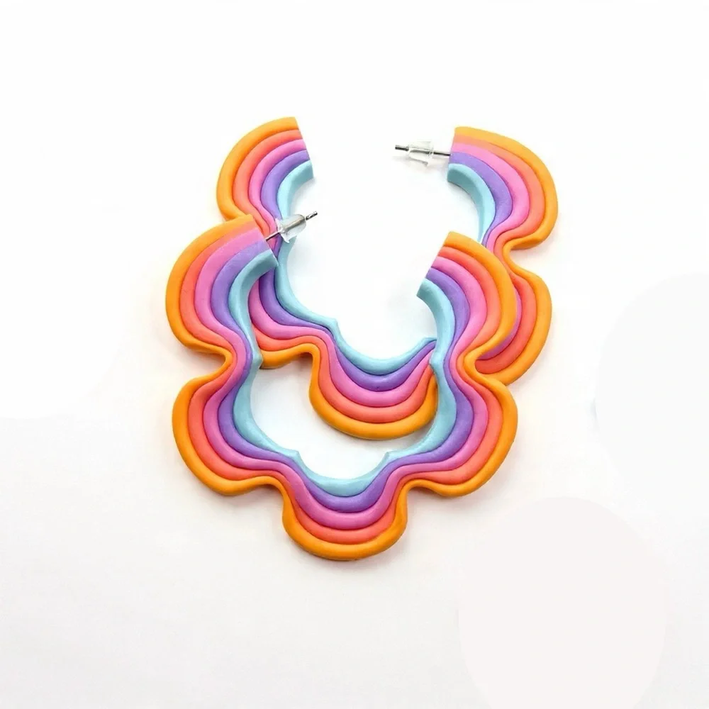 Rainbow Flower Stud Hoop - Handmade Earrings - Picture 2 of 5